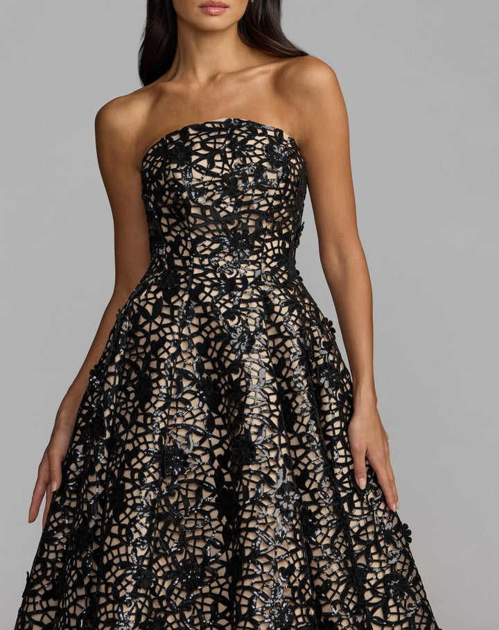 Mac Duggal 27809 Sequin Floral Lace Strapless Ball Gown