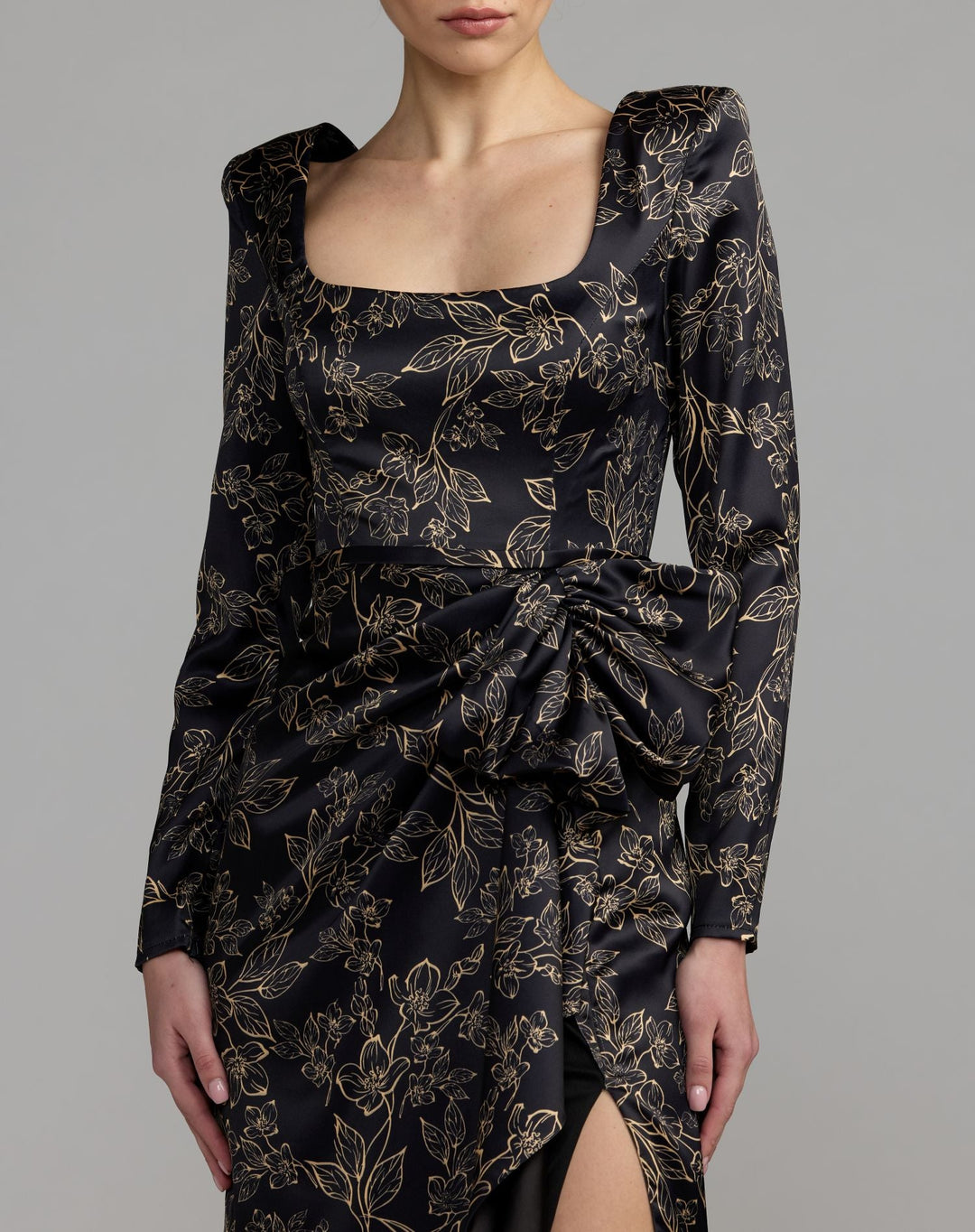 Mac Duggal 27851 Floral Printed Long Sleeve Gown With Bow