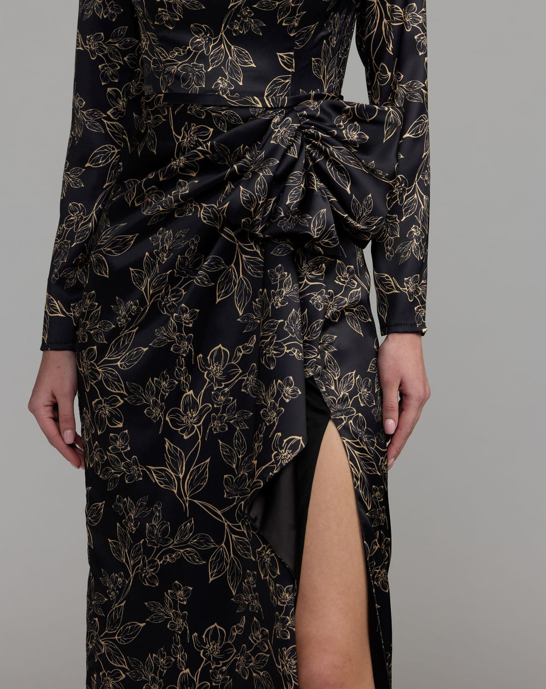 Mac Duggal 27851 Floral Printed Long Sleeve Gown With Bow