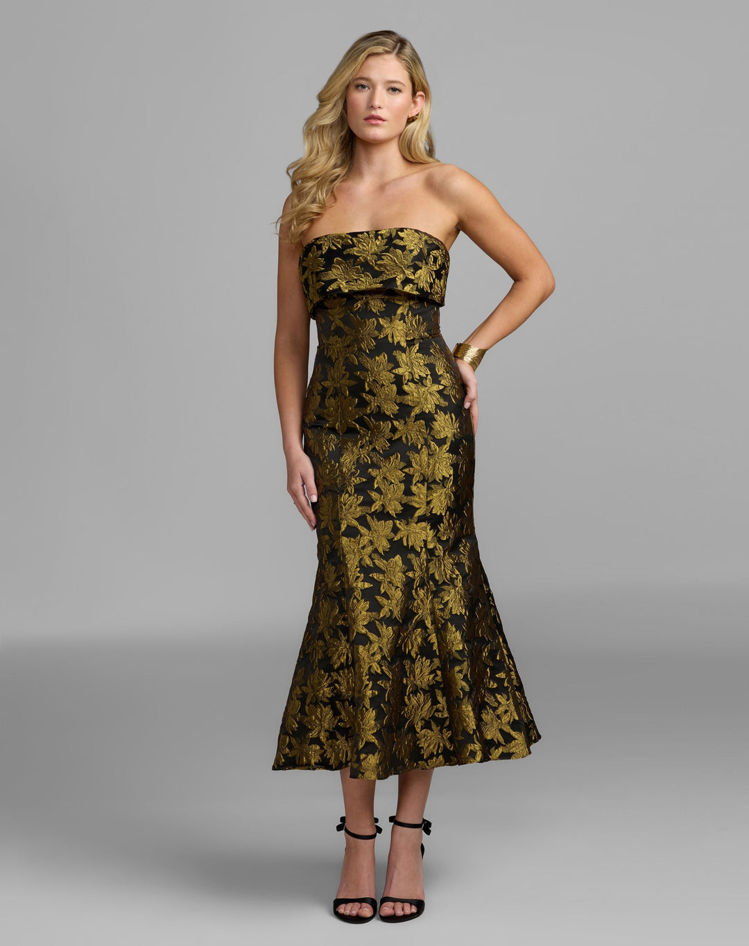 Mac Duggal 27881 Metallic Strapless Brocade Mermaid Midi Dress