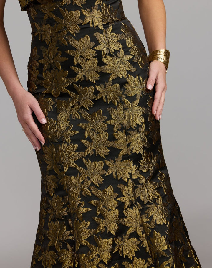Mac Duggal 27881 Metallic Strapless Brocade Mermaid Midi Dress