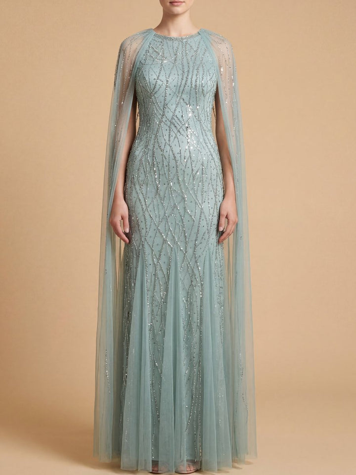 Lara 29093 beaded gown with long cape, alternate colorway front