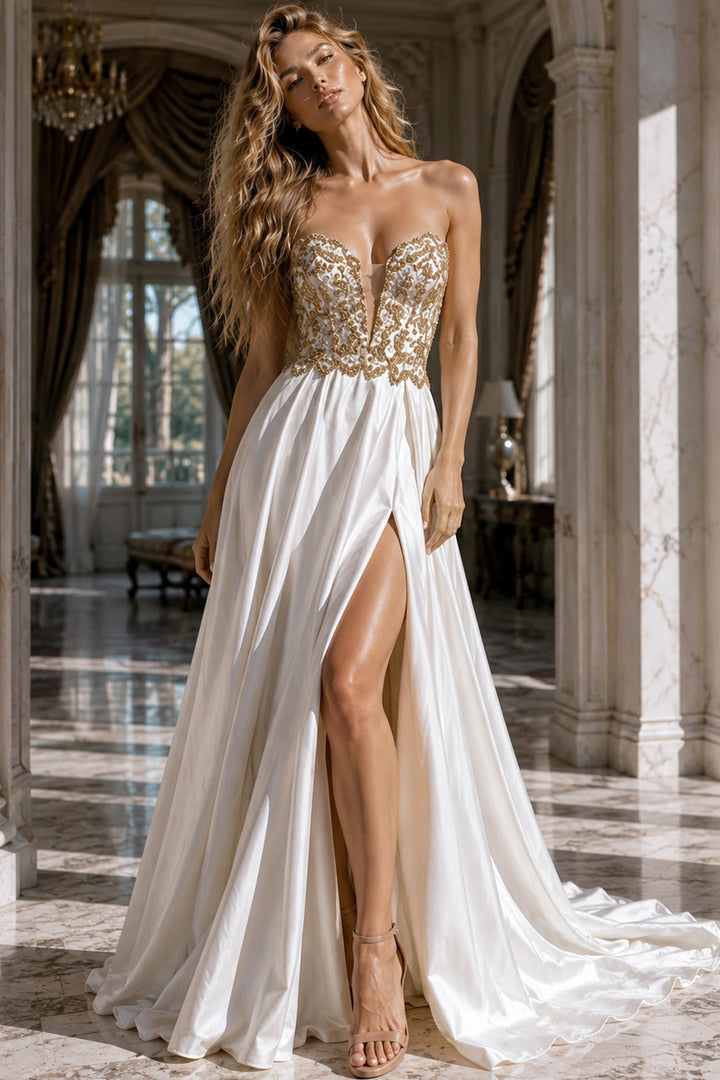Jovani 36700 Satin Gown with Gold Beaded Bodice Prom Dress 2026