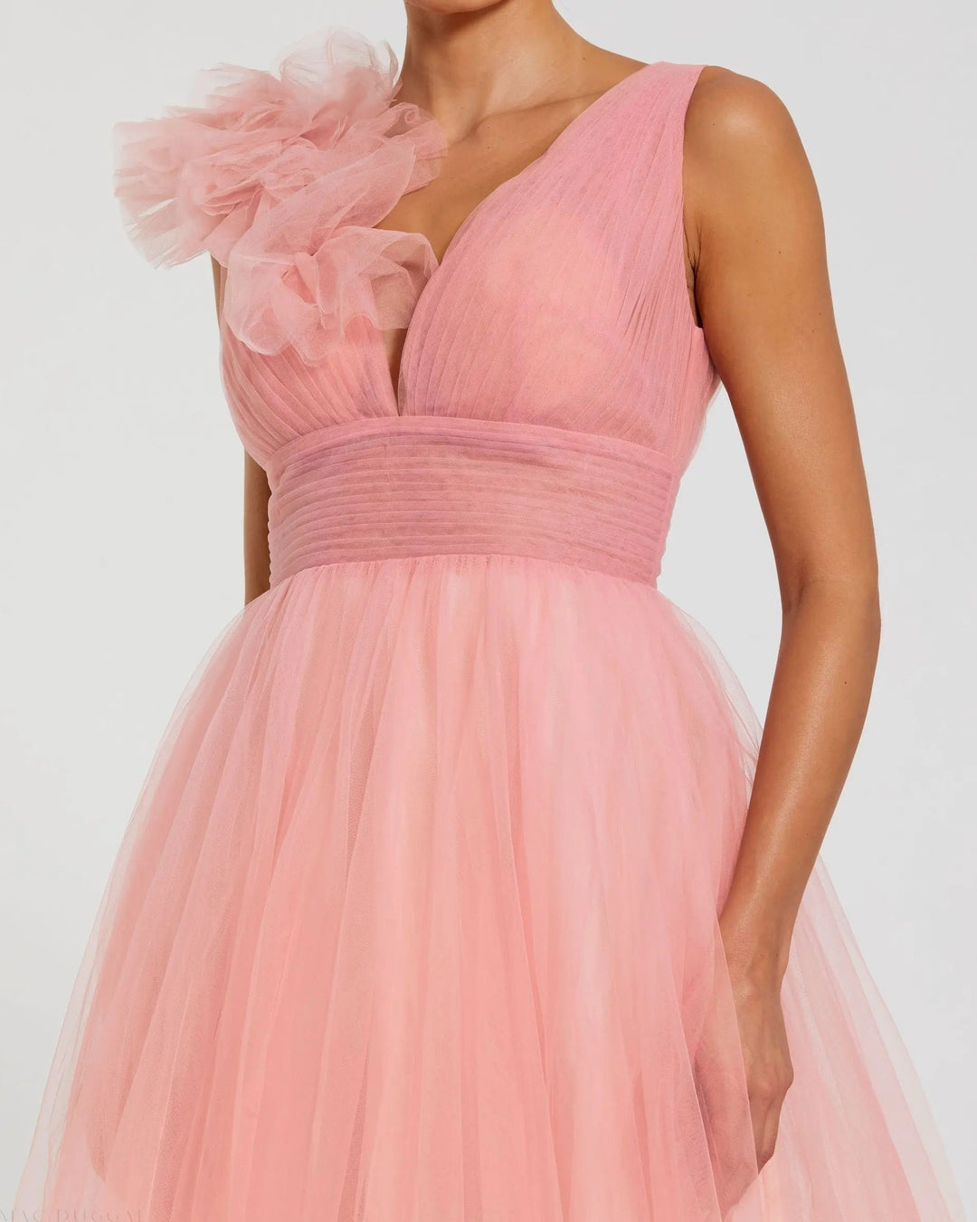 Mac Duggal 37001 Ruffle Shoulder V Neck Ombre Tulle Ball Gown