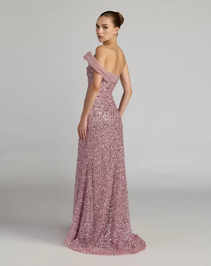 Mac Duggal 9937085P Petite Embellished Strapless Gown With Sculptural Drape