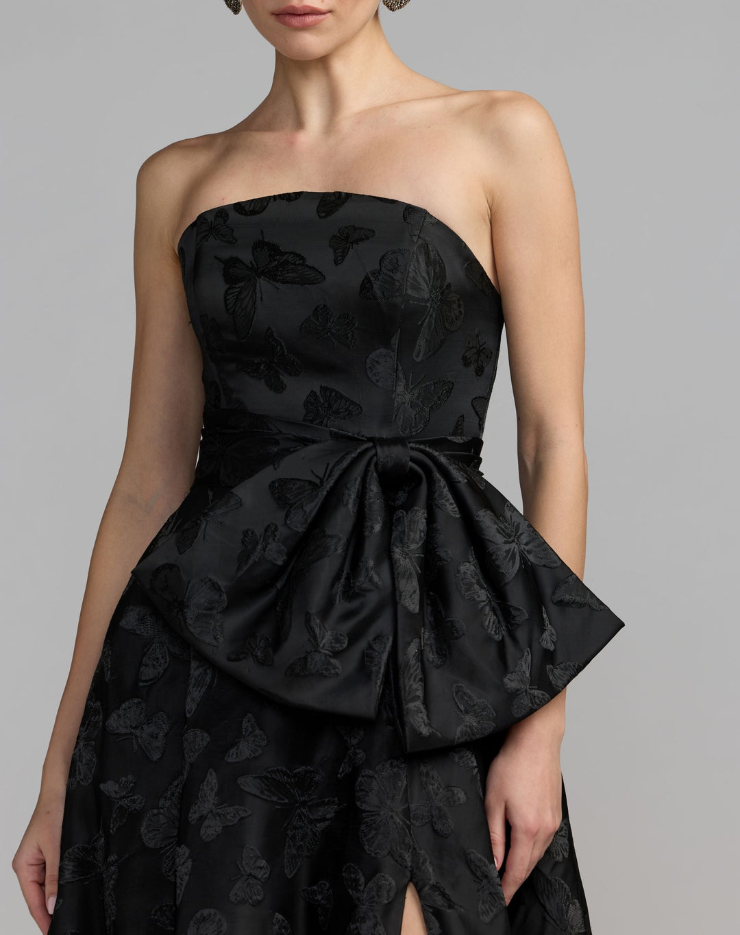 Mac Duggal 37097 Strapless Brocade A-Line Gown With Bow