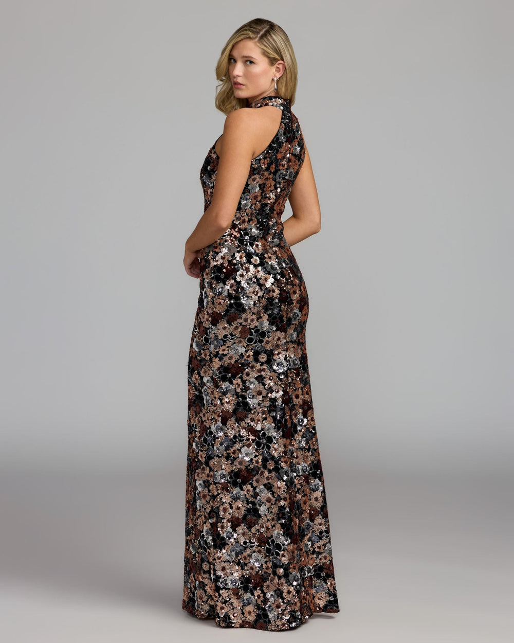 Mac Duggal 37167 Floral Sequin Velvet Halter Gown
