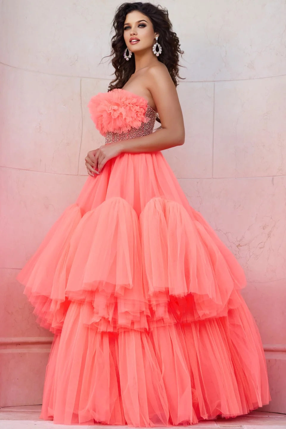 Jovani 38299 Strapless Tiered Ball Gown Dress