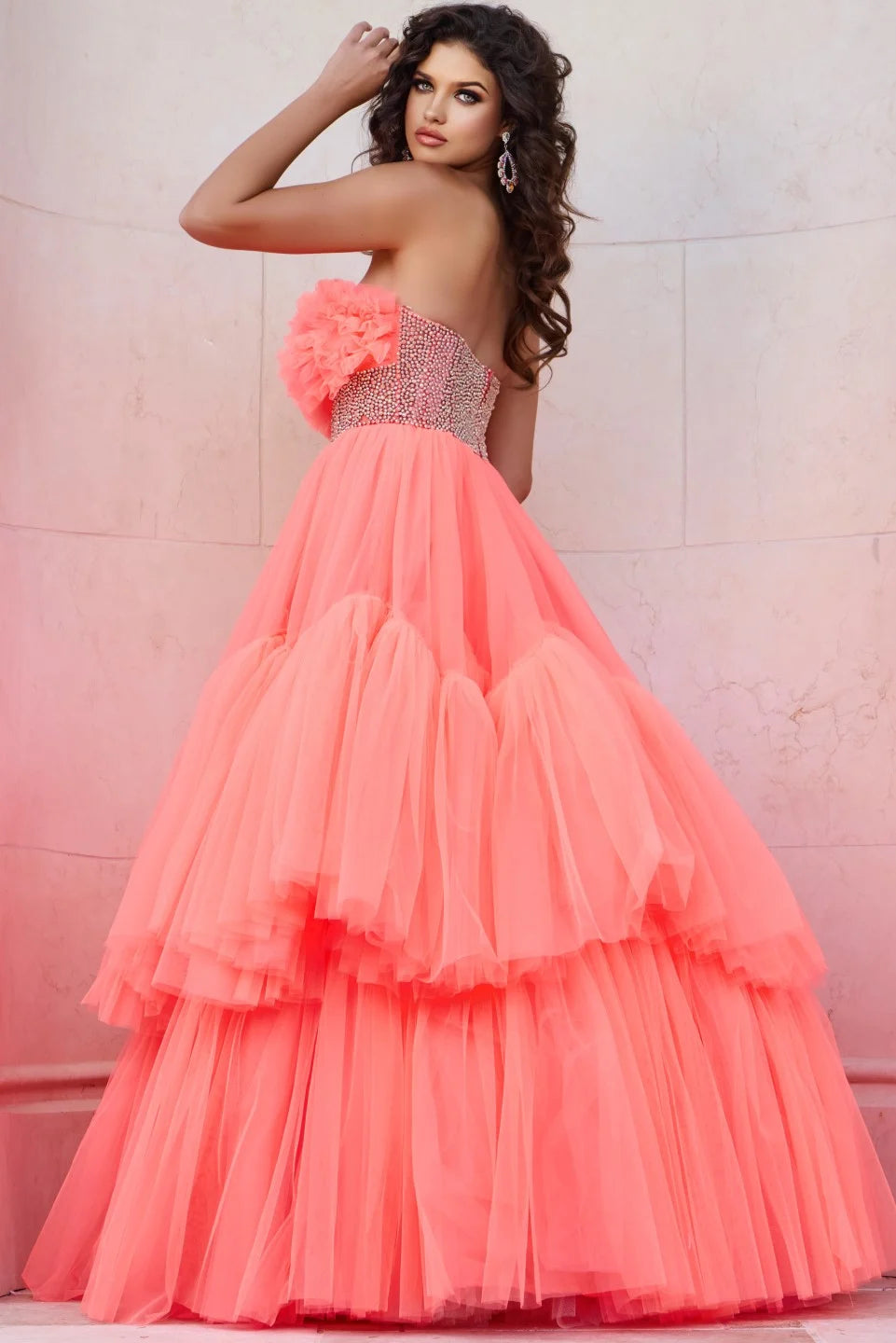 Jovani 38299 Strapless Tiered Ball Gown Dress
