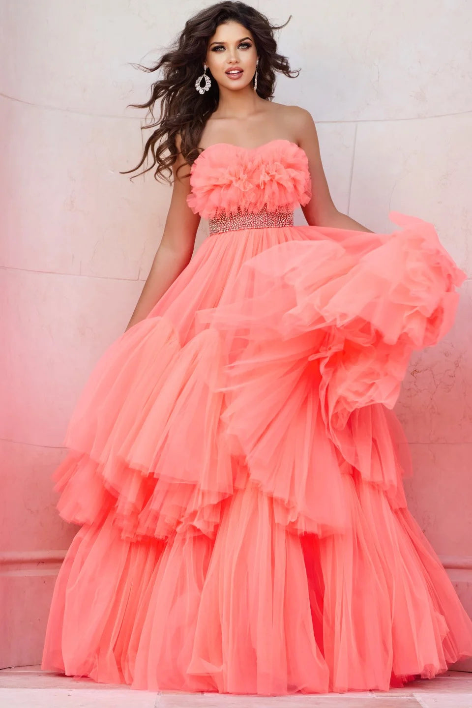 Jovani 38299 Strapless Tiered Ball Gown Dress