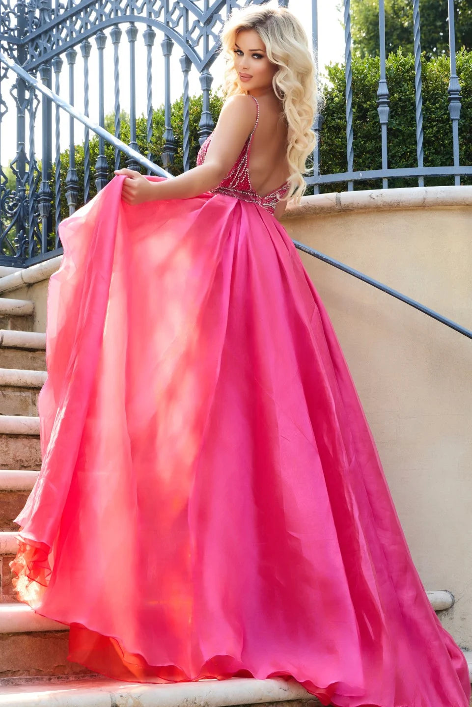 Jovani 39042 Beaded A-Line Plunging Neckline Pageant Dress
