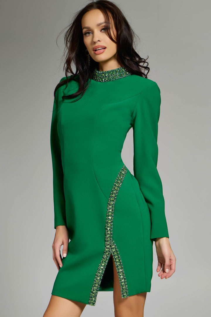 Jovani 42008 Embellished High-Neck Long Sleeve Cocktail Dress