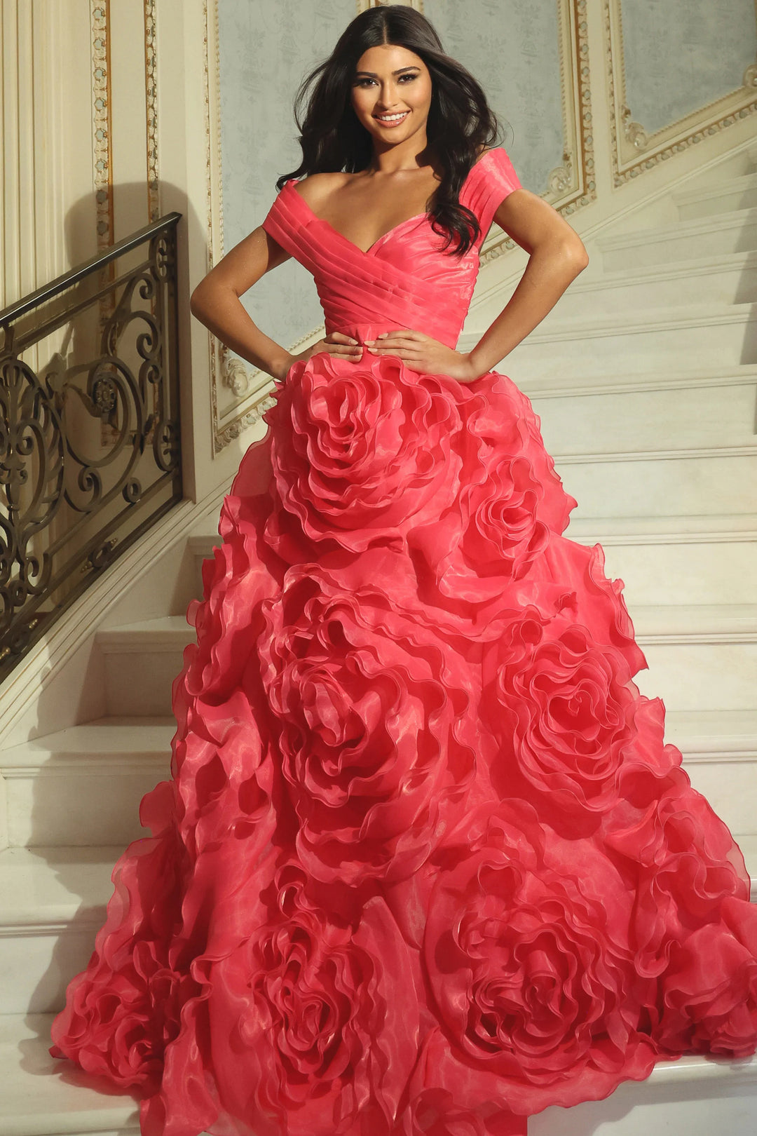 Jovani 42187 Off-Shoulder 3D Floral Pageant Dress