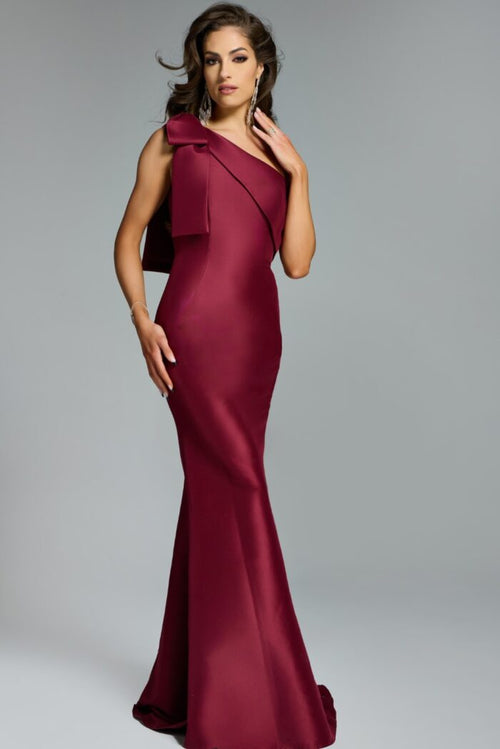 Jovani 43361 One-Shoulder Folded Band Structured Bow Tail Princess Seam Mermaid Gown