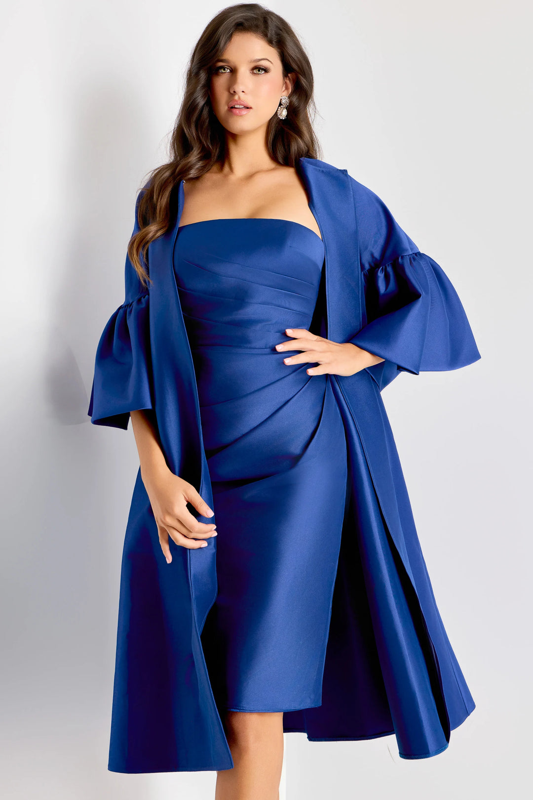 Jovani 44193 Strapless Satin Dress With Matching Cape
