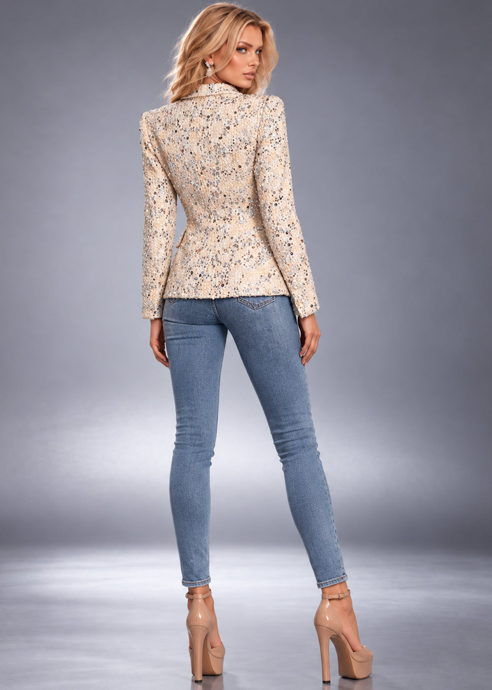 Jovani 44482 sequin embellished blazer back view