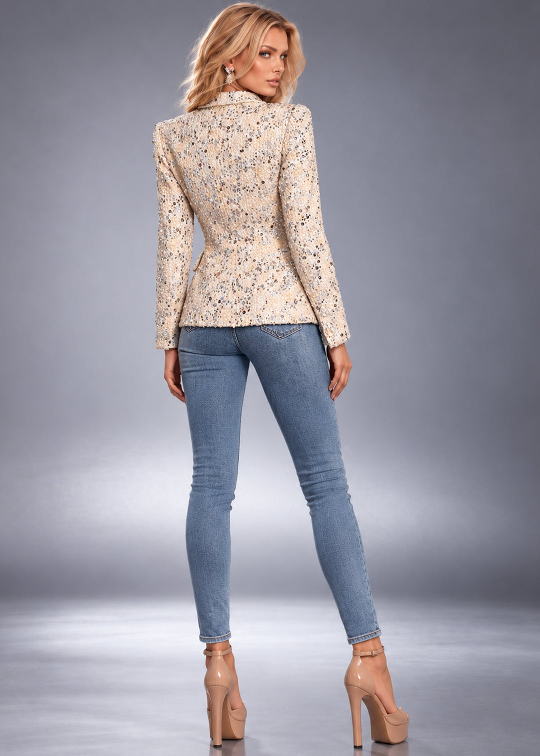 Jovani 44482 sequin embellished blazer back view