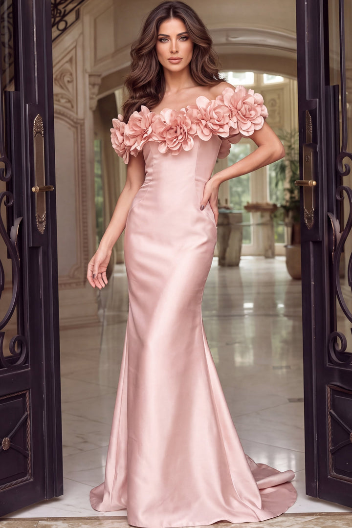 Jovani 45668 Off-the-Shoulder 3D Floral Trumpet Prom Dress front view