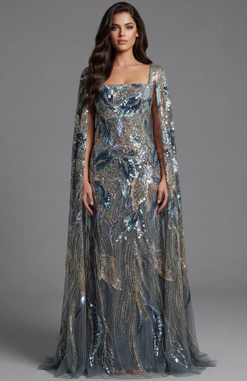 Jovani 45941 Sequin Embellished Gown With Square Neckline