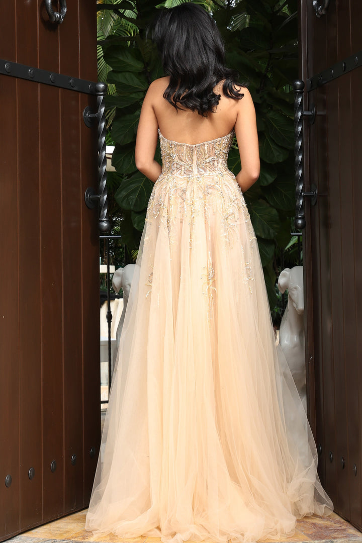Jovani 46879 Strapless Beaded Tulle Gown