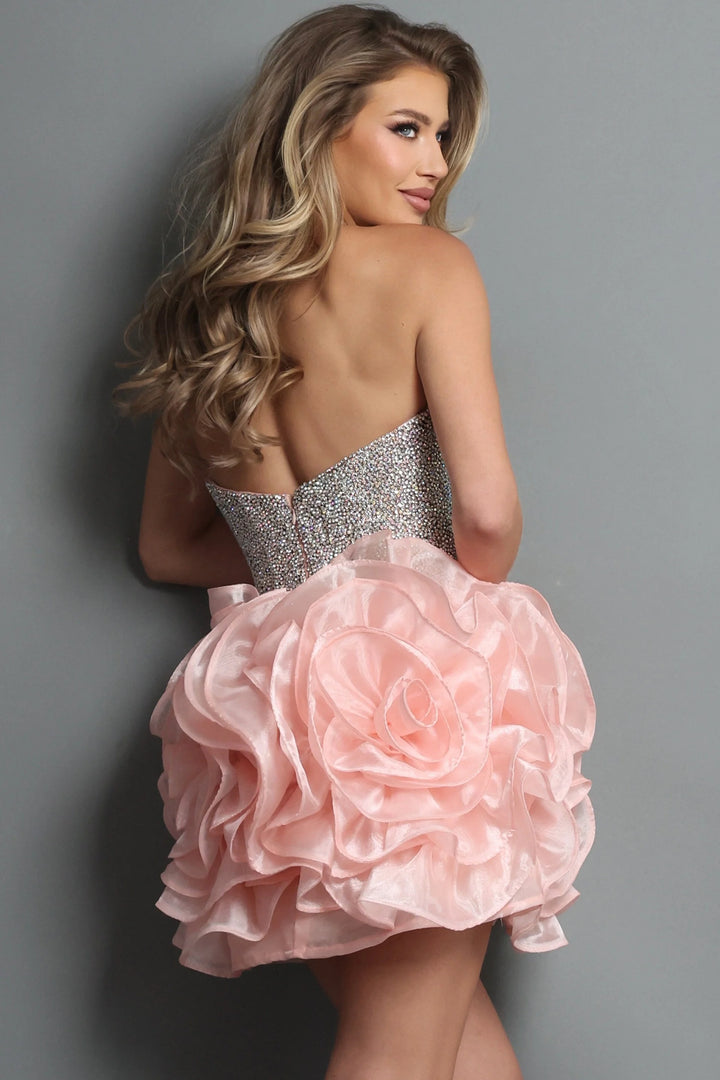 Jovani 47116 Rosette Skirt Fit And Flare Mini Dress