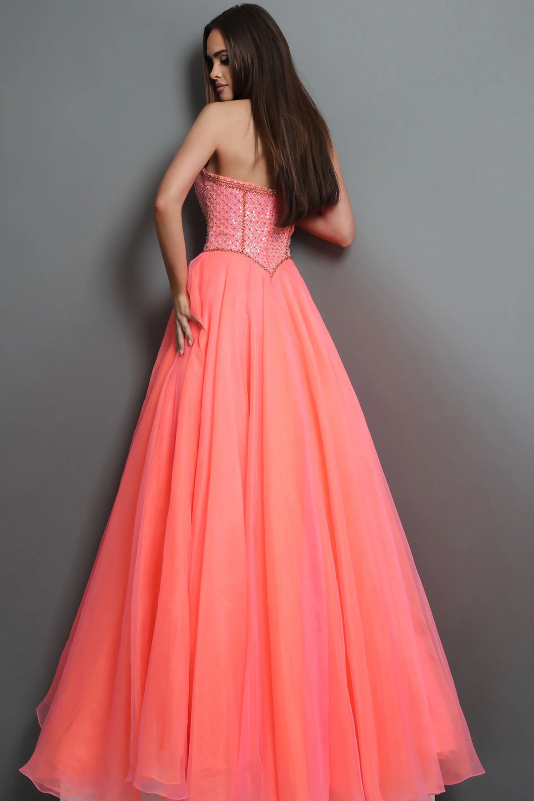 Jovani 47196 Strapless Beaded Corset Ball Gown With Tulle Skirt