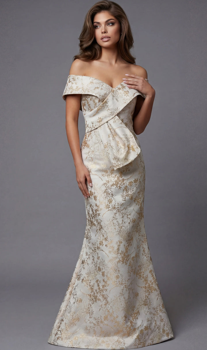 Jovani 47392 Off Shoulder Gown With Sculpted Bodice And Draped Detail