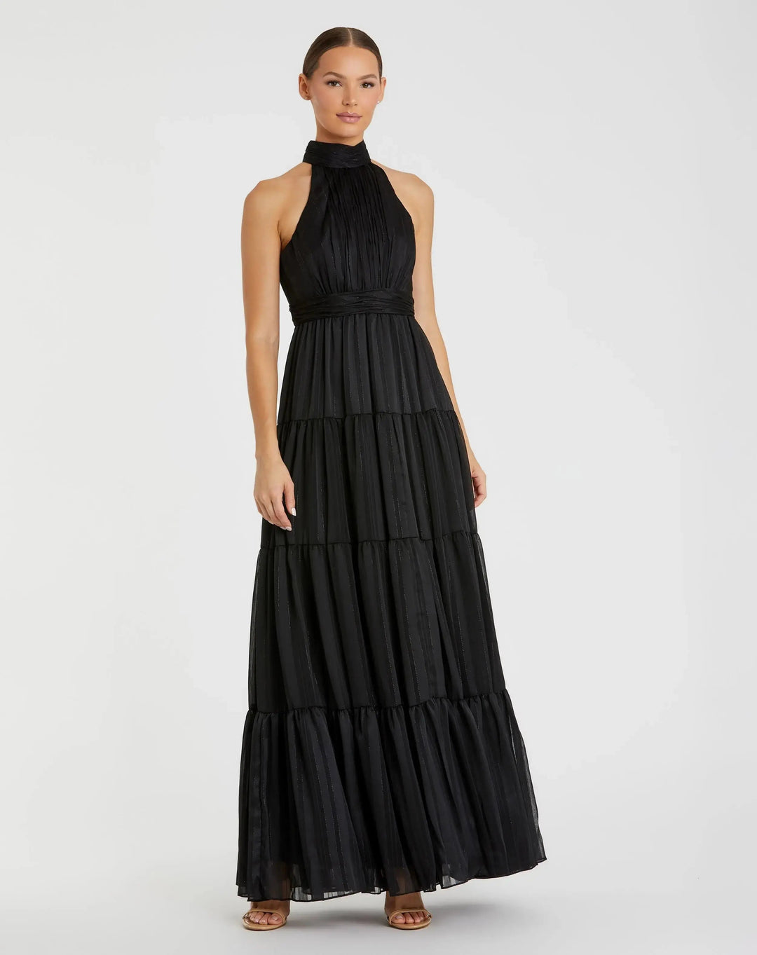 Mac Duggal 49515 Tie Neck Tiered Halter Gown