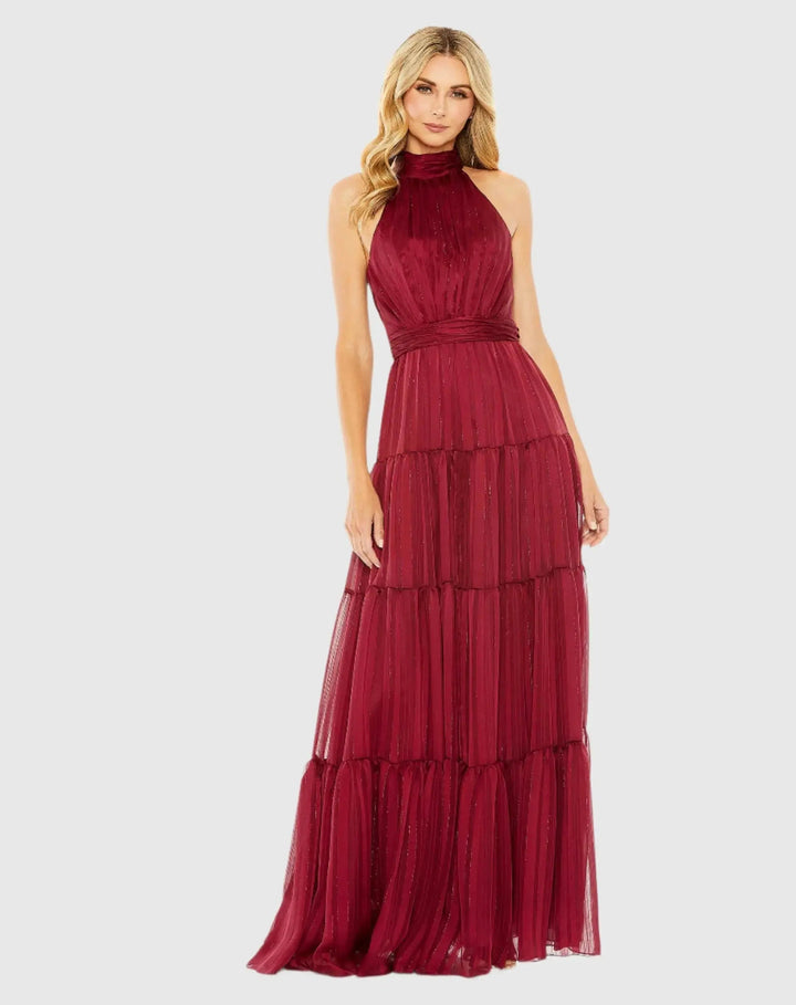 Mac Duggal 49515 Tie Neck Tiered Halter Gown