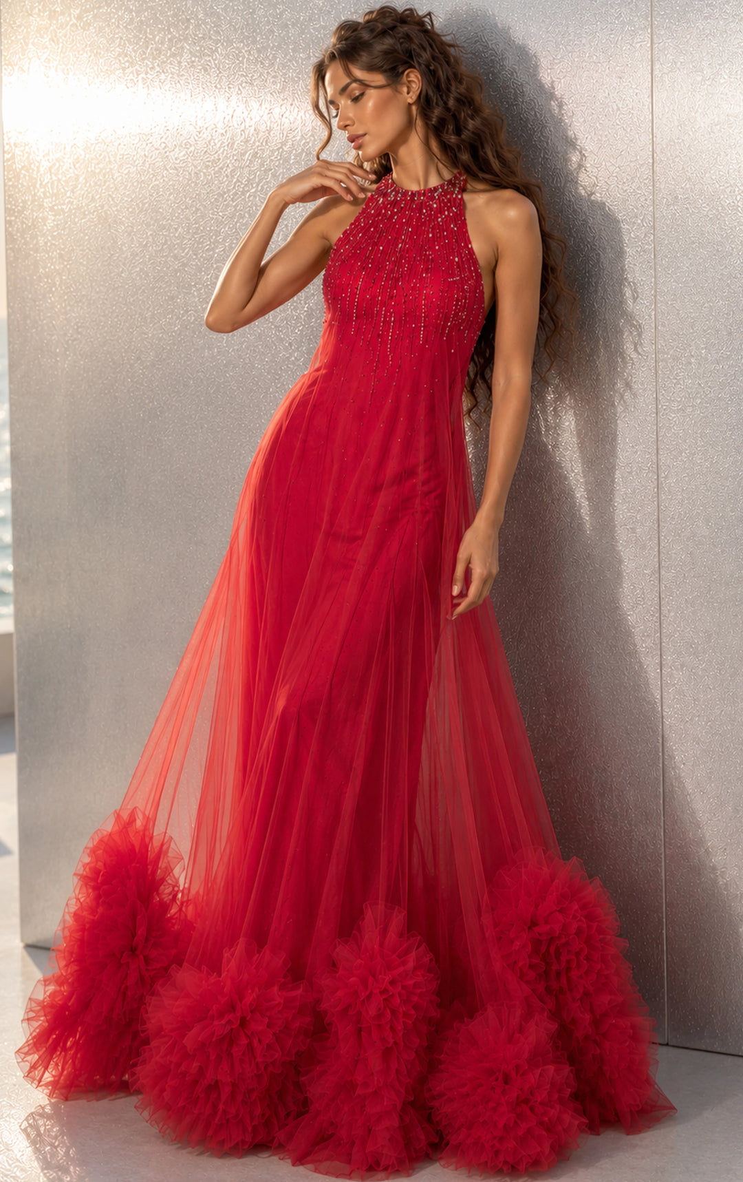 Jovani 49540 Halter Sleeveless A Line Dress