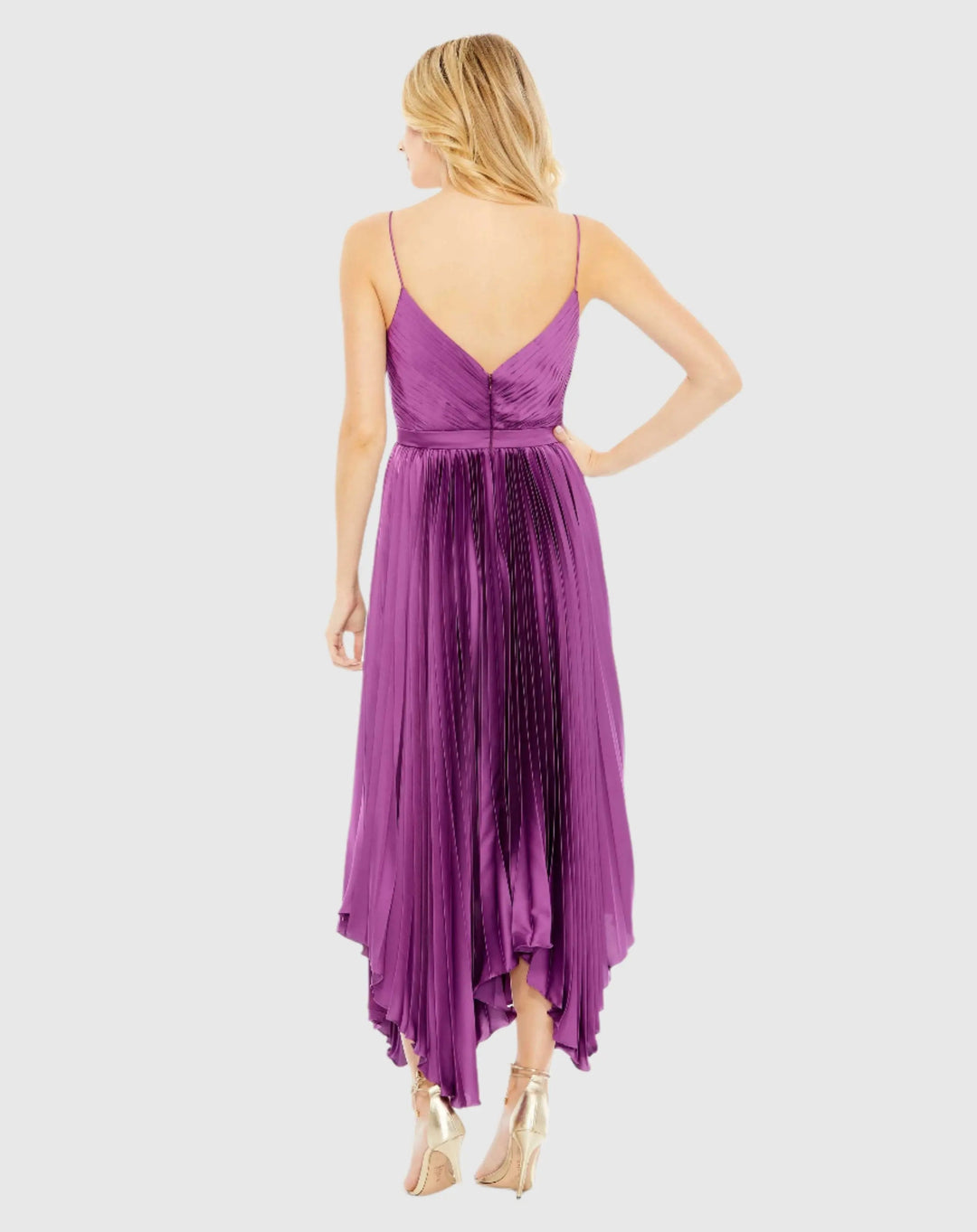 Mac Duggal 49637 Pleated Satin Flowy Midi Dress