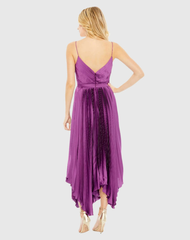 Mac Duggal 49637 Pleated Satin Flowy Midi Dress