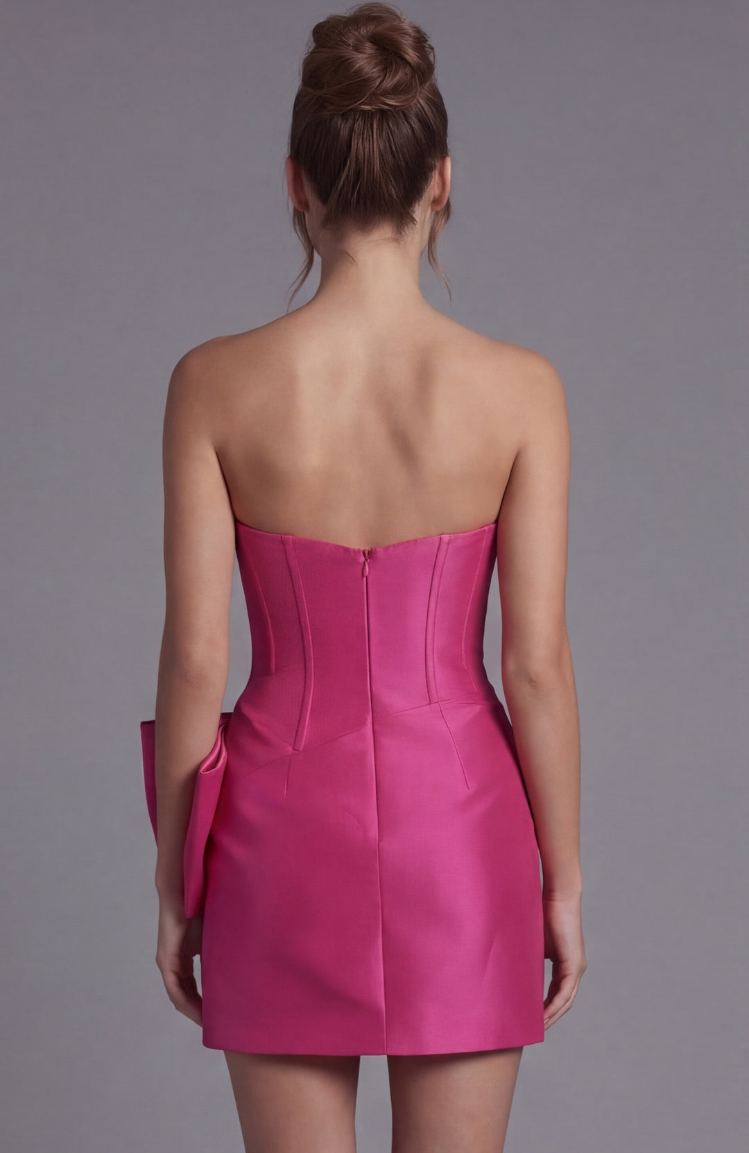 Jovani 49908 Strapless Hot Pink Satin Mini Dress - FOSTANI.com