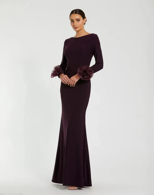 Mac Duggal 49949 Long Sleeve Fitted Jersey Gown With 3D Flowers