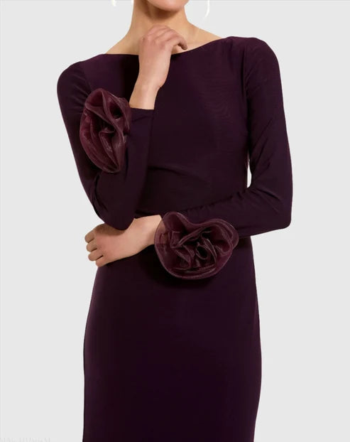 Mac Duggal 49949 Long Sleeve Fitted Jersey Gown With 3D Flowers