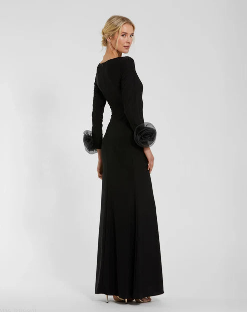Mac Duggal 49949 Long Sleeve Fitted Jersey Gown With 3D Flowers