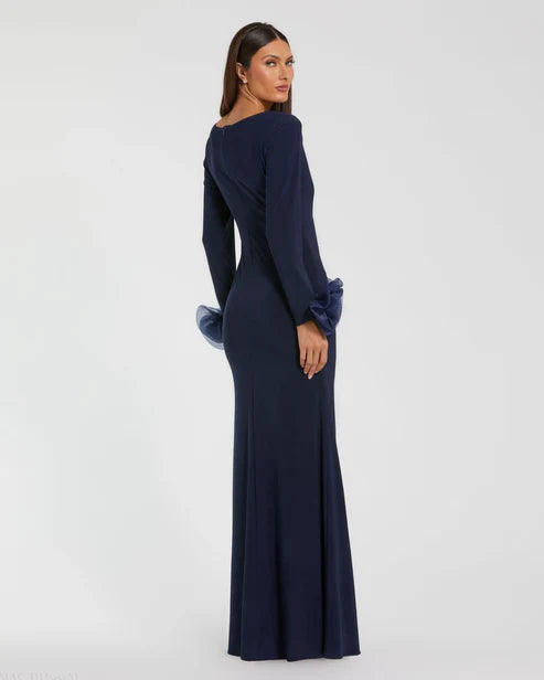 Mac Duggal 49949 Long Sleeve Fitted Jersey Gown With 3D Flowers