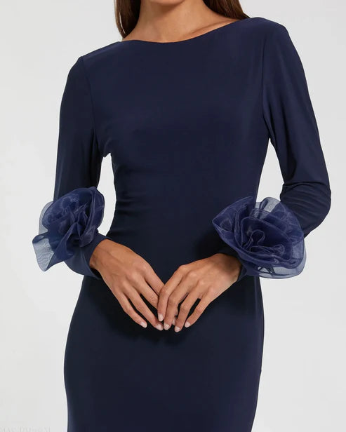 Mac Duggal 49949 Long Sleeve Fitted Jersey Gown With 3D Flowers
