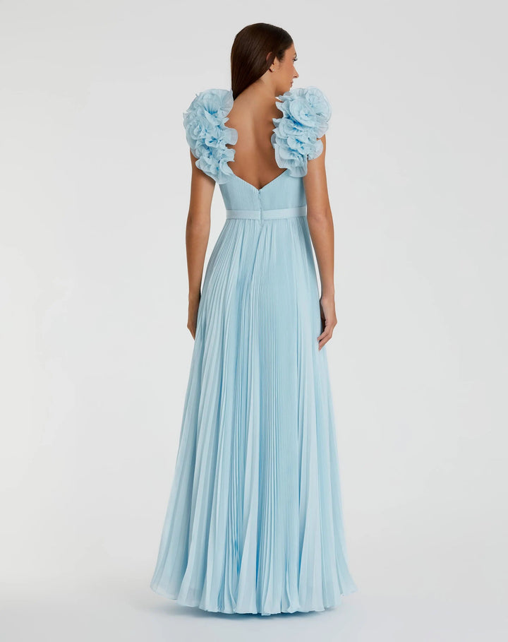 Mac Duggal 49979 Blue Pleated Organza Gown With Ruffle Straps