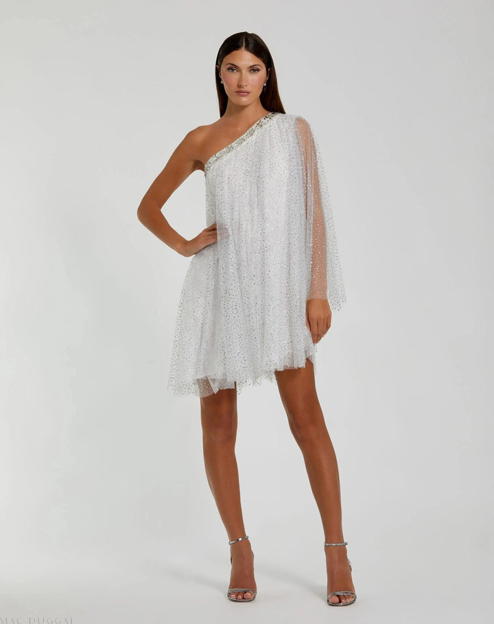 Mac Duggal 50689 One Shoulder Embellished Tulle Mini Dress