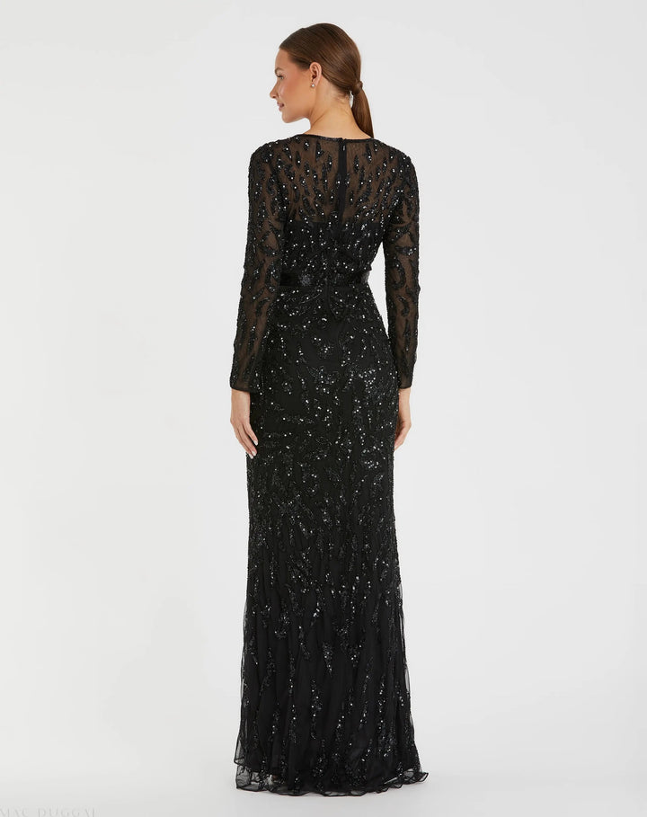 Mac Duggal 5124 Long Sleeve Beaded Evening Gown