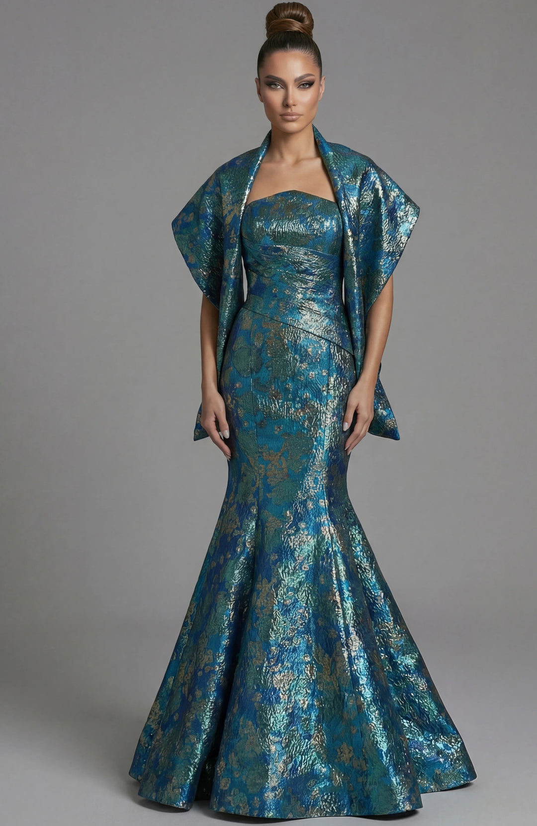 Jovani 51634 Strapless Metallic Brocade Mermaid Gown - FOSTANI.com