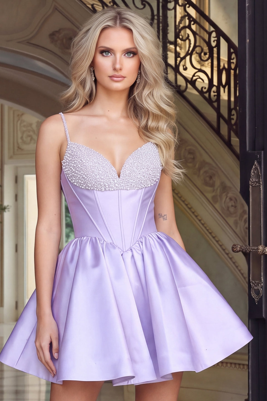 Jovani 53857 Beaded Corset Sweetheart Fit and Flare Mini Homecoming Dress front view