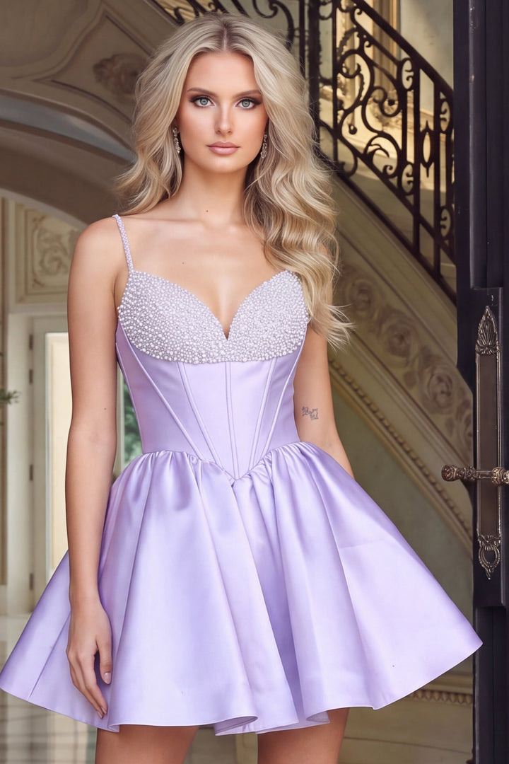 Jovani 53857 Beaded Corset Sweetheart Fit and Flare Mini Homecoming Dress front view
