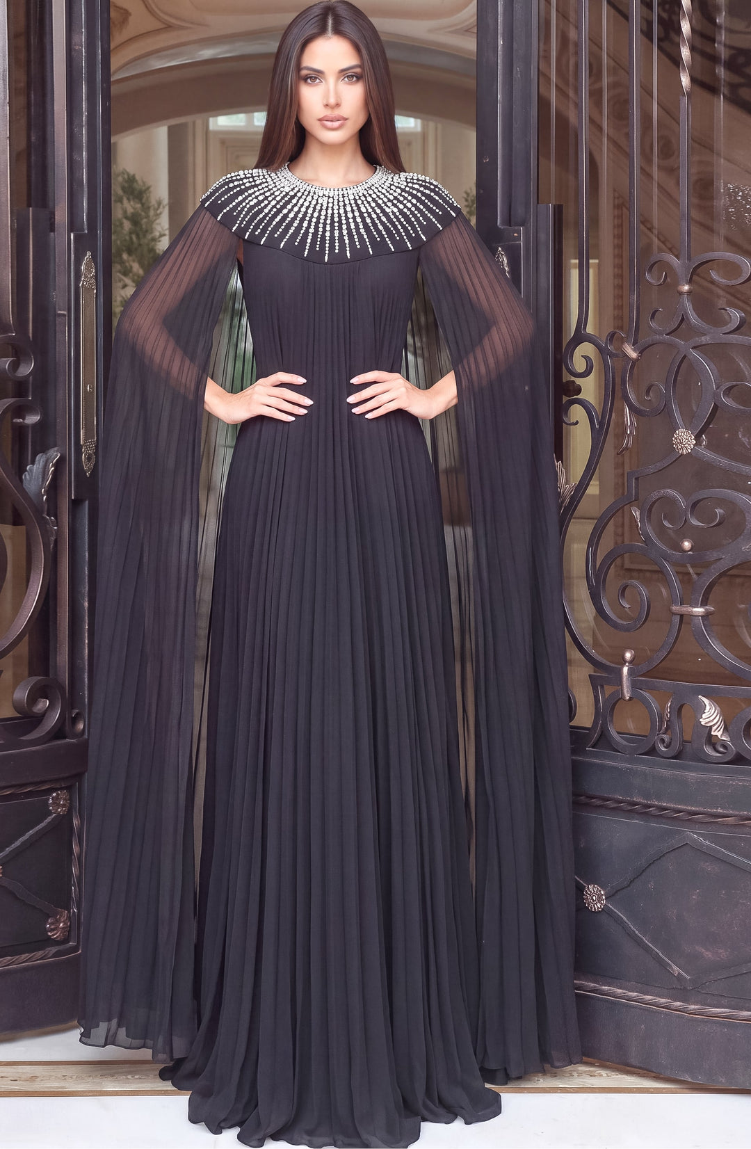 Jovani 53893 Black Beaded Column Evening Gown - FOSTANI.com