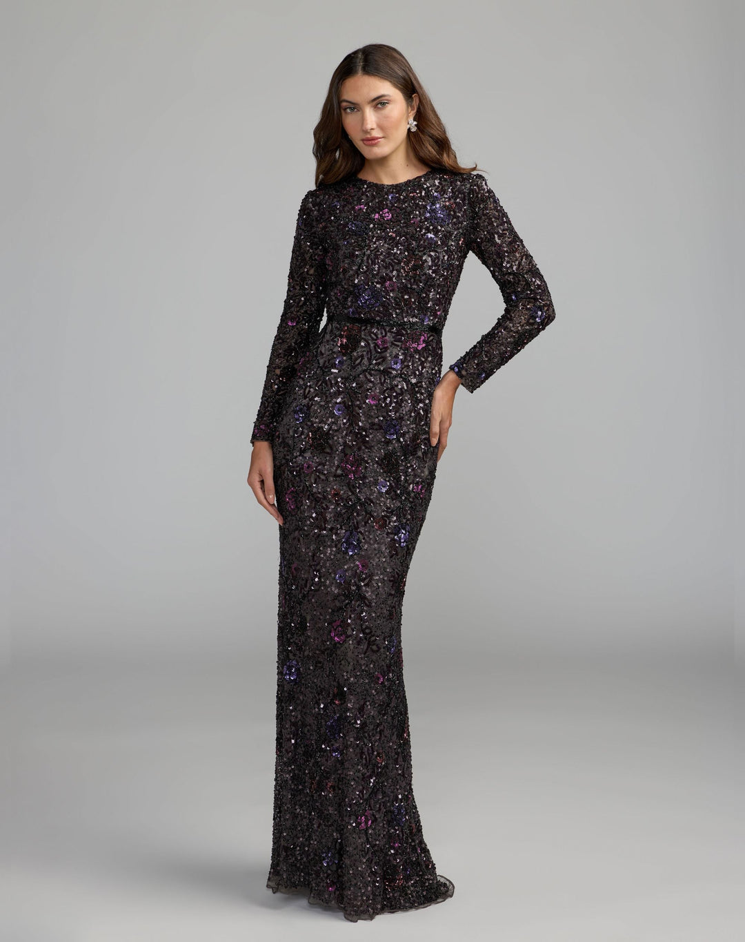 Mac Duggal 5556 Embellished Floral Long Sleeve Gown