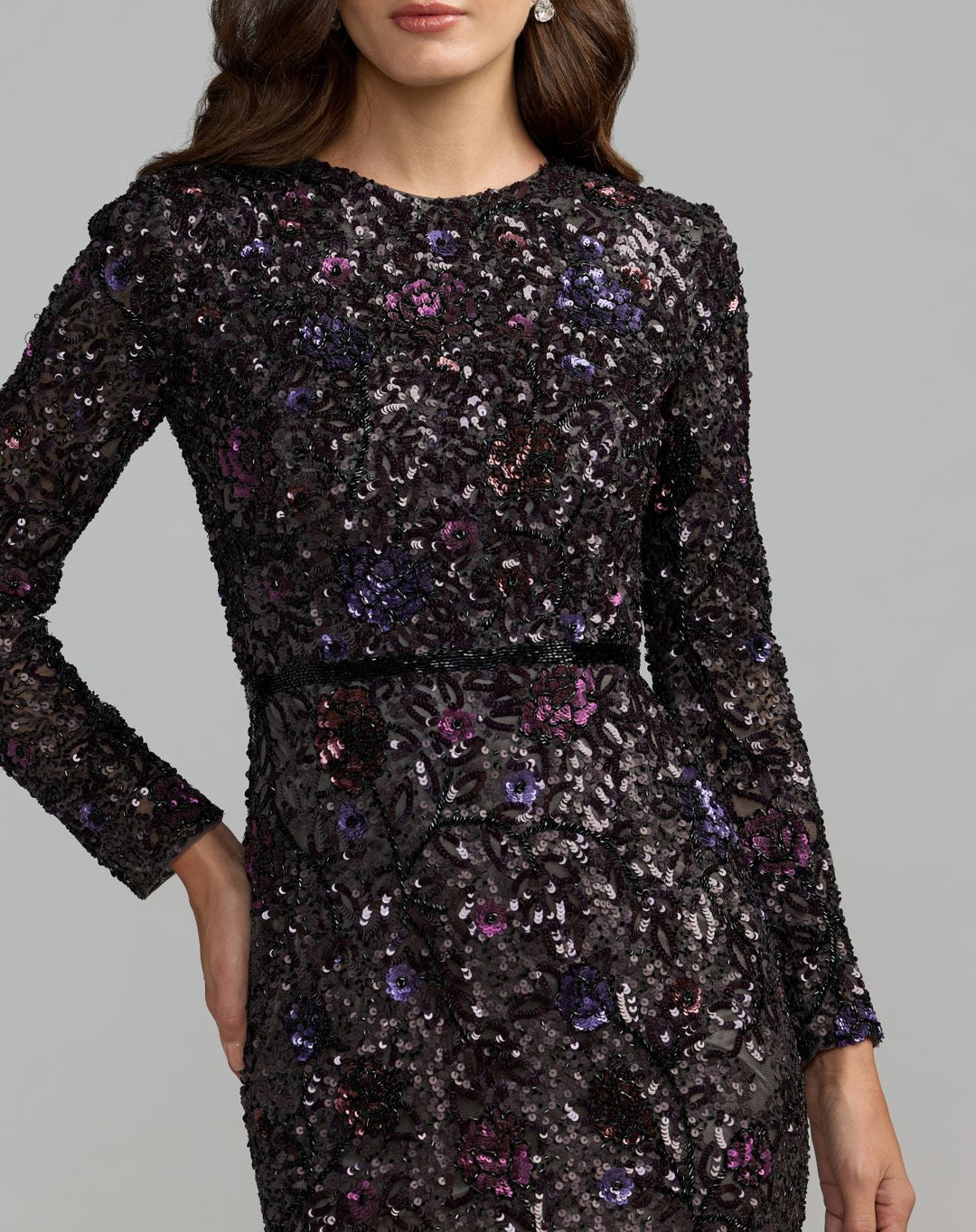 Mac Duggal 5556 Embellished Floral Long Sleeve Gown