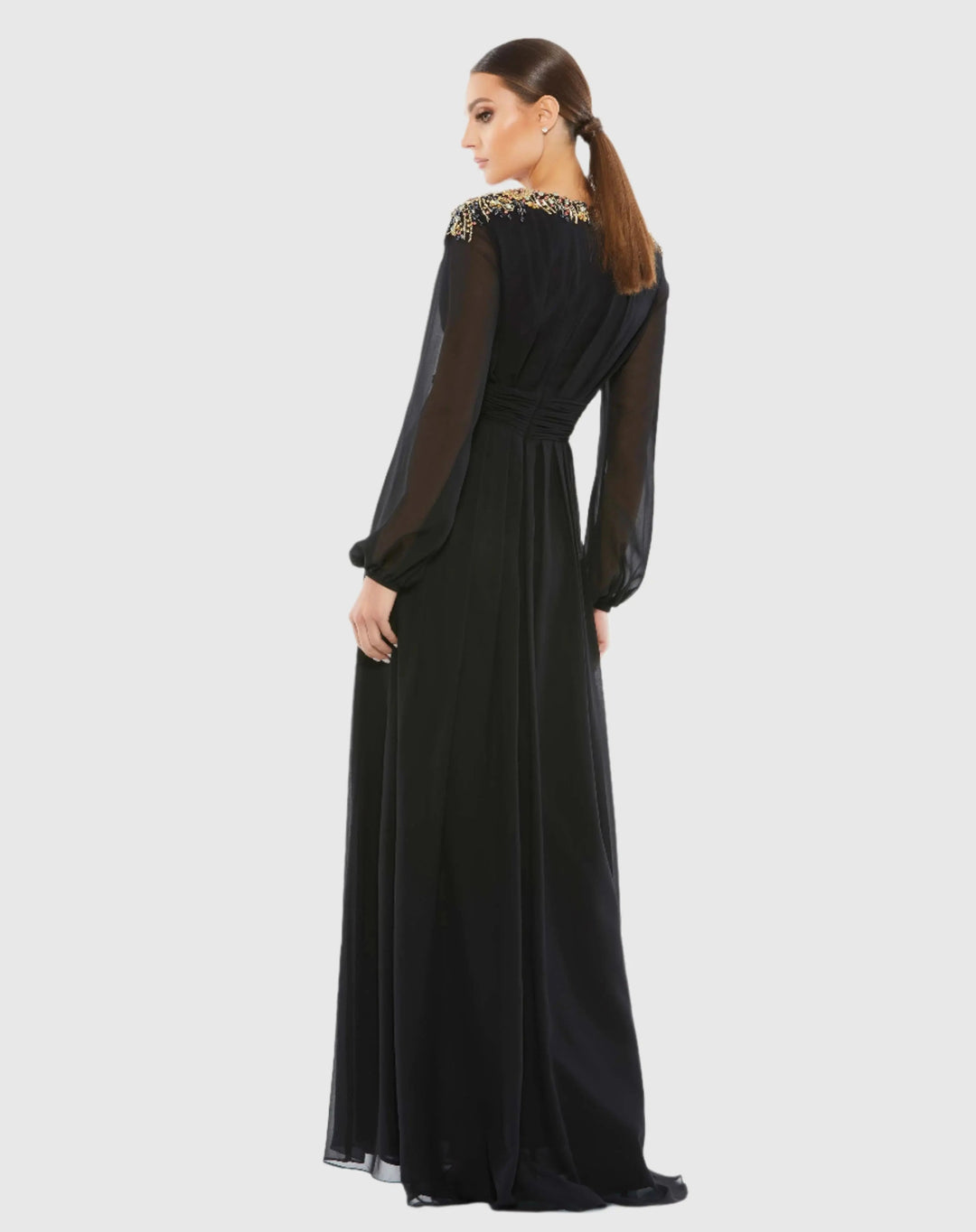 Mac Duggal 55694 Embellished Shoulder Blouson Sleeve Evening Gown