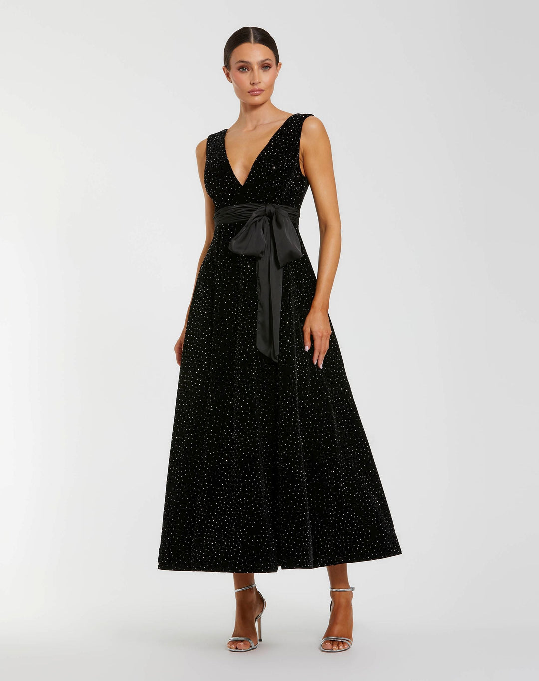 Mac Duggal 56244 Embellished Velvet Midi Dress With Bow