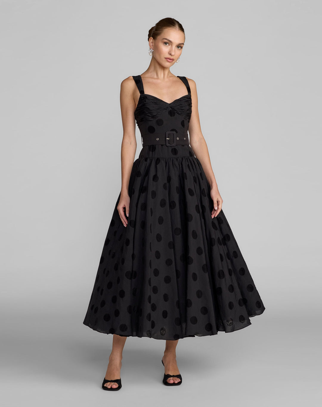 Mac Duggal 56282 Polka Dot Belted Midi Dress
